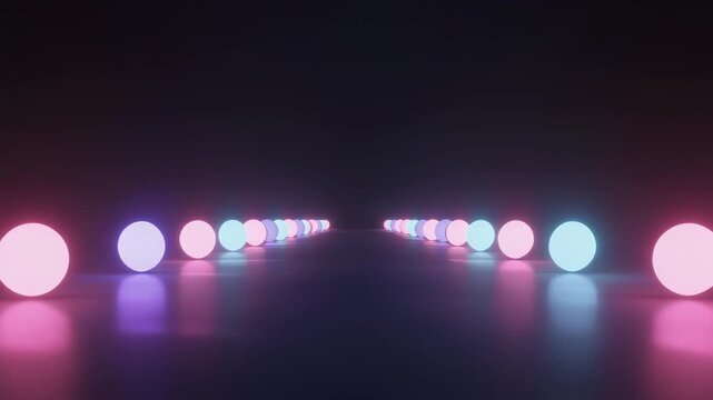 光る球体が並ぶ静かな未来的抽象空間