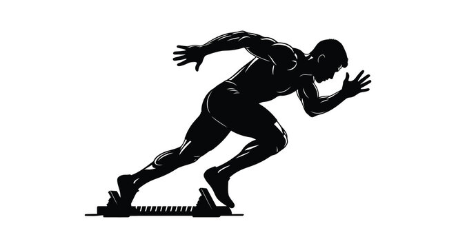 sprinter starting from blocks athletic runner in action black silhouette