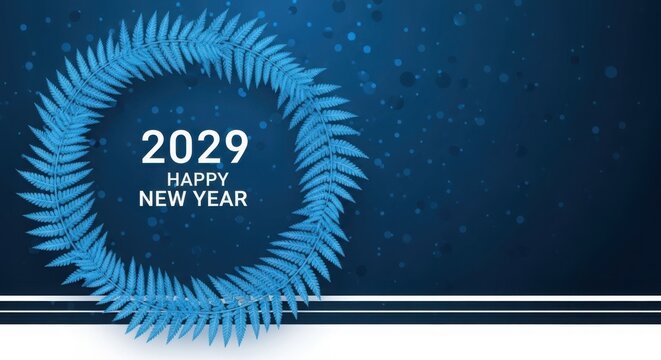 A blue and white happy new year 2029 card illustration