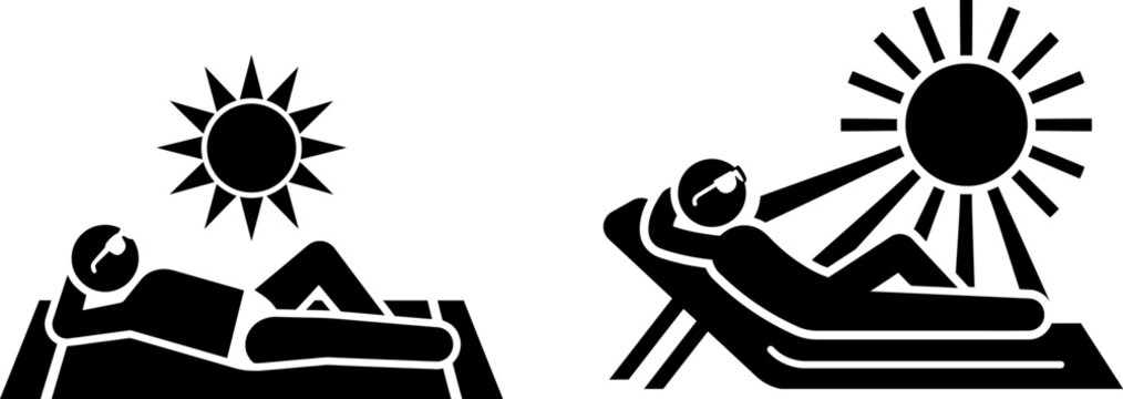Black and white icons of people sunbathing outdoors