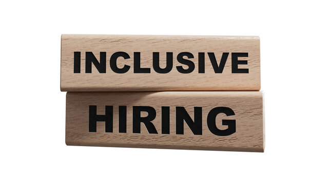 Inclusive Hiring symbol. wood cubes with words Inclusive Hiring. Business and Inclusive Hiring concept. Copy space.Supports PNG files with transparent backgrounds.