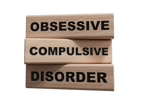 Obsessive Compulsive Disorder words on wood cubes. Psychiatry psychological problem concept, OCD.Supports PNG files with transparent backgrounds.