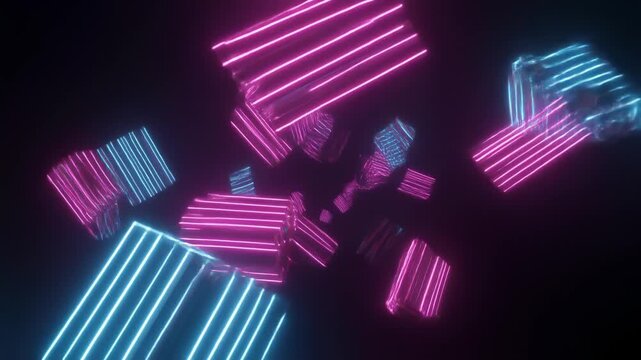 ネオンの発光ラインが浮かぶサイバーパンク抽象背景