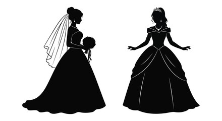Two brides in wedding dresses with veil and tiara black silhouette © Ataullah