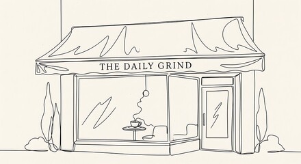 Fototapeta premium Minimalist line art illustration of a cozy coffee shop storefront named The Daily Grind