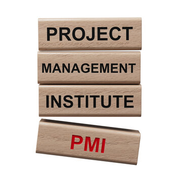 wooden blocks with the letters PMI arranged in a vertical pyramid on banknotes, PMI - short for Project Management Institute.Supports PNG files with transparent backgrounds.