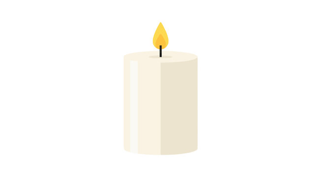 Single White Candle With Small Lit Flame.