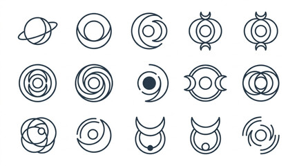 Collection of Abstract Celestial and Cosmic Symbols. © reyhan