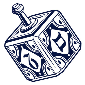 blue dreidel vector illustration with hebrew letters traditional hanukkah toy on white background