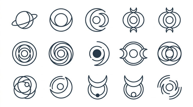 Collection of Abstract Celestial and Cosmic Symbols.