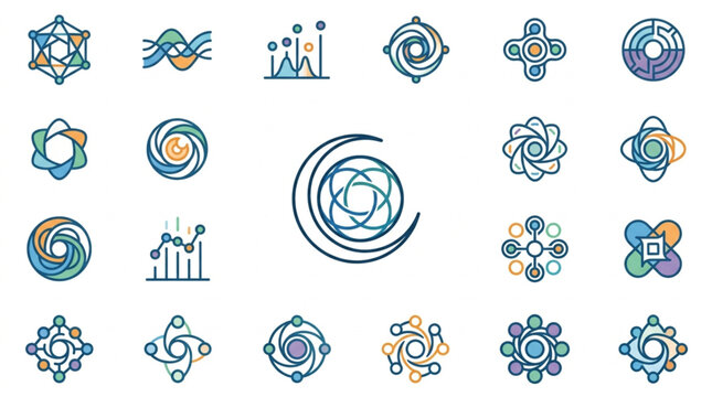Collection of abstract geometric logos and icons.