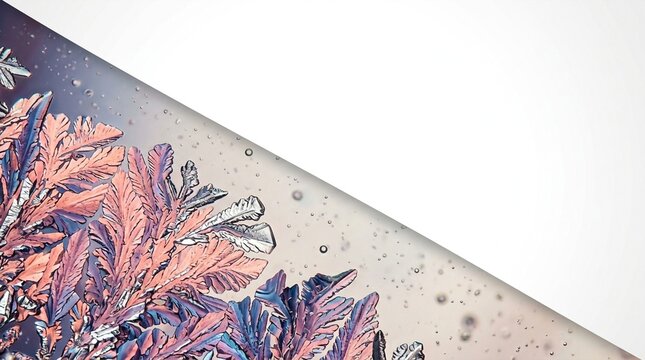 Abstract colorful crystal structures resembling leaves and feathers under microscope