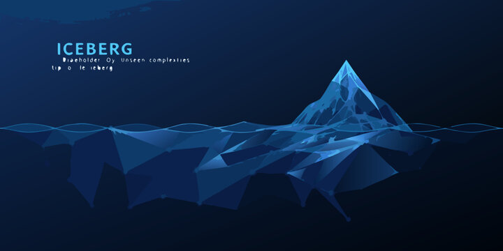 polygonal iceberg illustration with blue gradient and wavy water below