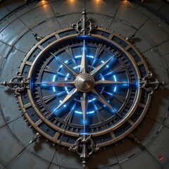 Obraz premium Ornate Industrial Clock with Glowing Blue Details