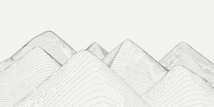 geometric mountain range illustration with layered lines on a light gray background
