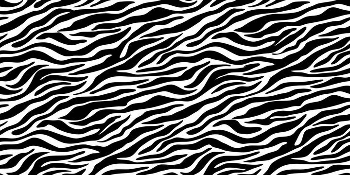 Seamless black and white zebra stripe pattern abstract wavy lines background