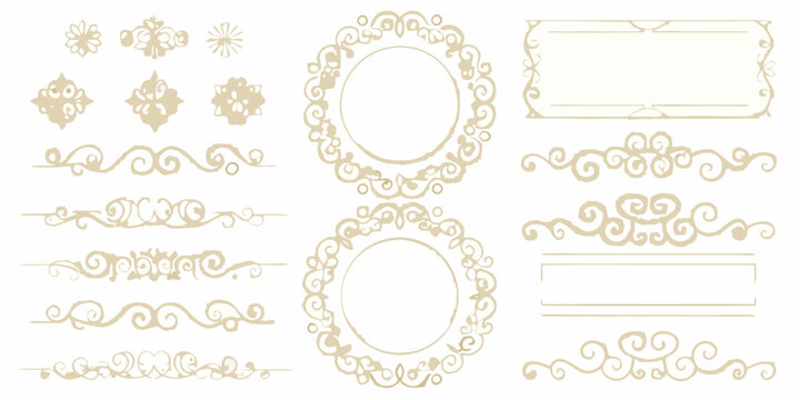 intricate gold decorative elements frames borders and floral ornaments on white background