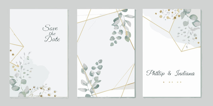 watercolor floral triptych with gold foil accents on a light gray background
