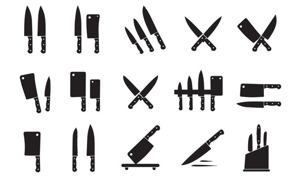 Chef Knife Icon Set Kitchen Cleaver Silhouettes