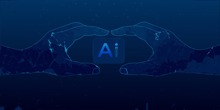 Wireframe hands forming a square around the adobe illustrator logo digital illustration