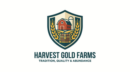 Fototapeta premium Harvest Gold Farms logo with shield emblem.