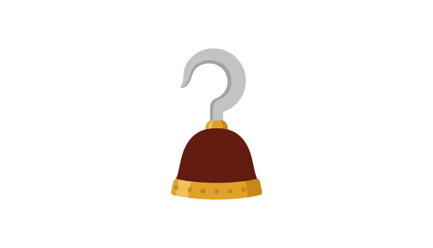 A cartoon pirate hook with a brown base and a silver metal hook, isolated on a white background
