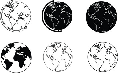 Obraz premium Set of black and white globe map vector icon designs