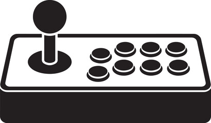 Black silhouette of an arcade joystick vector illustration, retro gaming control panel with buttons, vintage game console, classic entertainment. © Shanto