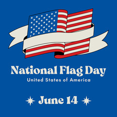 National Flag Day in United States. Holiday celebrated annual June 14 in USA. Patriotic style design with american flag. Poster, greeting card, banner and background. Vector illustration ©  PixelSouq