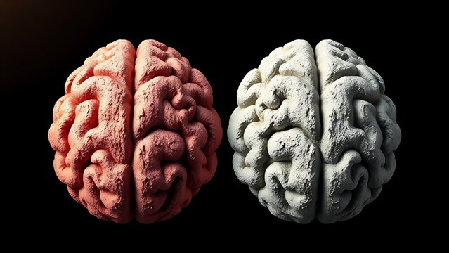 Abstract illustration of brain hemispheres showcasing creativity and logic with soft gradient lighting.
