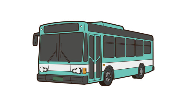 Teal and white public transit city bus isolated on a plain white background