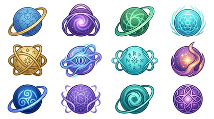 Collection of Fantasy Orbs and Planets with Rings. © Mamad