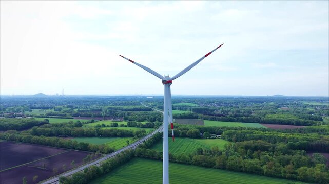 Wind Power Across the Countryside. Drone view