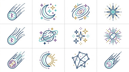 Collection of Cosmic Celestial Body Icons and Symbols. © Mamad