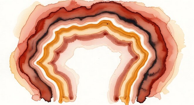 Abstract orange and brown agate geode crystal slice watercolor texture background