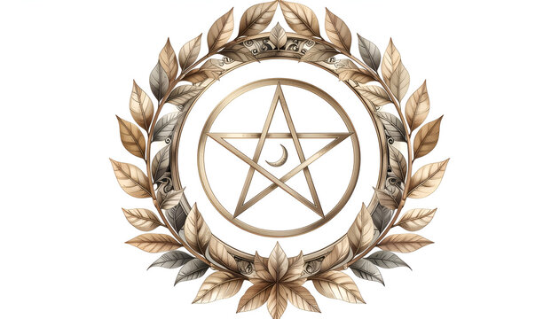 Minimalist Wicca-inspired pentagram vector symbol with botanical and mystical details, ideal for spiritual, esoteric, and decorative design projects.