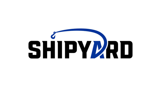Shipyard logo featuring dark text with a blue curved line and hook design above the 'YARD' section, symbolizing maritime industry.