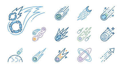 Collection of Meteorite Icons and Illustrations. © Brody