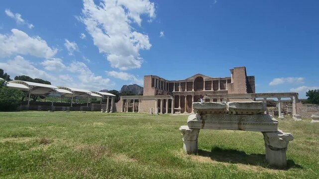 Panoramic View of Sardis Ancient Ruins and Historic Gymnasium Court in Salihli - Video Clip 2