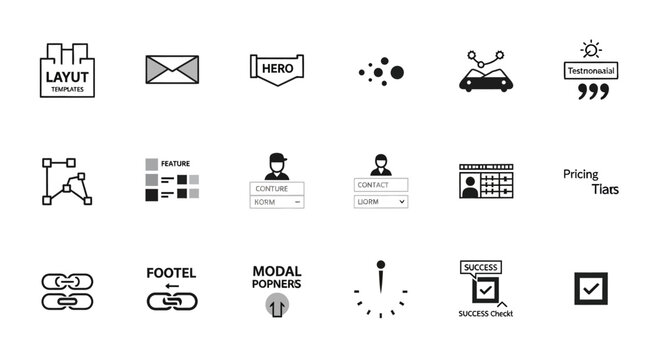 Web Design UI UX Icons: Layout, Email, Hero, Pricing, Login, Calendar & More