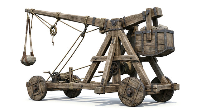 Detailed 3D rendering of a powerful historical trebuchet, a formidable medieval siege weapon