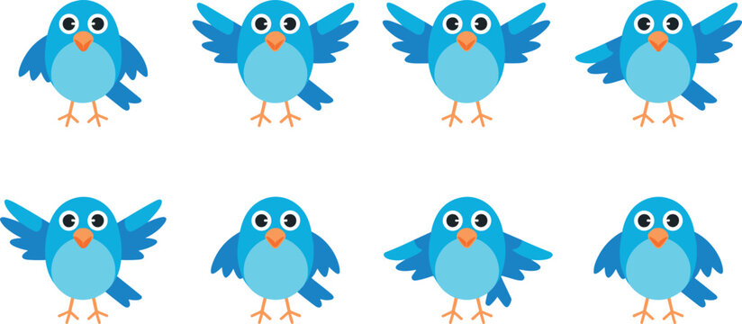 Cute Blue Bird Character Animation Sprite Sheet Set with Flying, Waving, and Sitting Poses for 2D Mobile Games and Educational App Designs