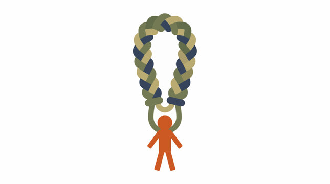 Small figure hanging from large braided rope loop