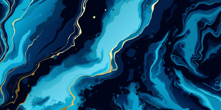 abstract marble pattern with swirling blue and turquoise veins and gold accents