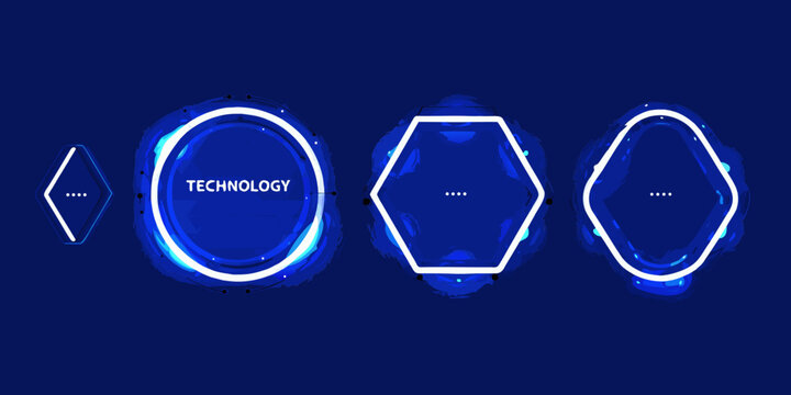 futuristic neon blue geometric frames and borders technology themed digital design elements