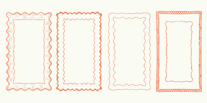 Hand drawn coral decorative frames set of four sketched rectangular borders