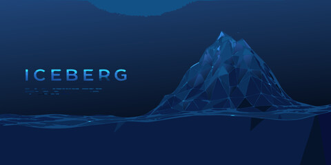 polygonal iceberg illustration with glowing edges and dark blue background © Ranajit