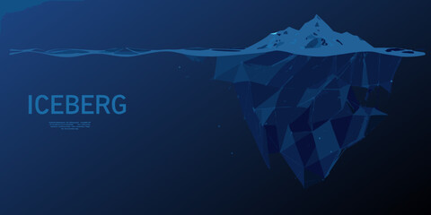 polygonal iceberg illustration with a dark blue ocean and geometric shapes © Ranajit