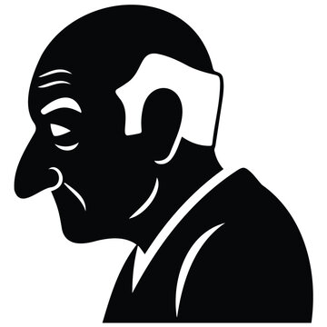 Elderly man profile silhouette vector illustration of senior male head with balding hair.
