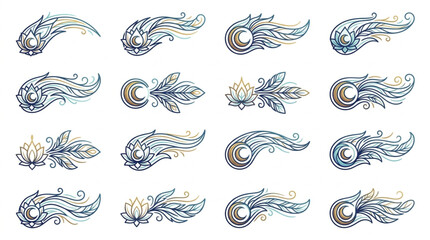 Collection of stylized comet and celestial body illustrations. © Dalbo